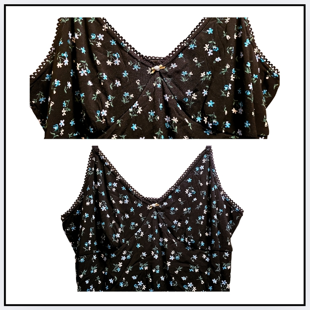 🔥 VTG / Boutique Europa / Size 24W / Dark Blue w/ White & Blue Flowers - Picture 2 of 6